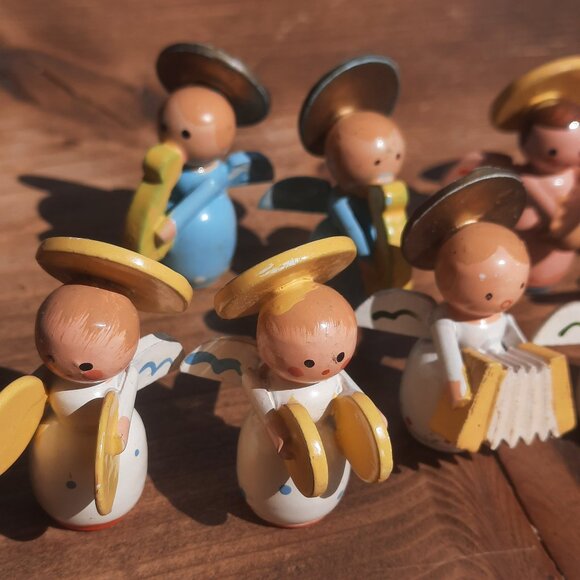 Miniature Angel Choir Painted Wood Musical Band with Instruments VTG Holiday 1.5 - Picture 9 of 15